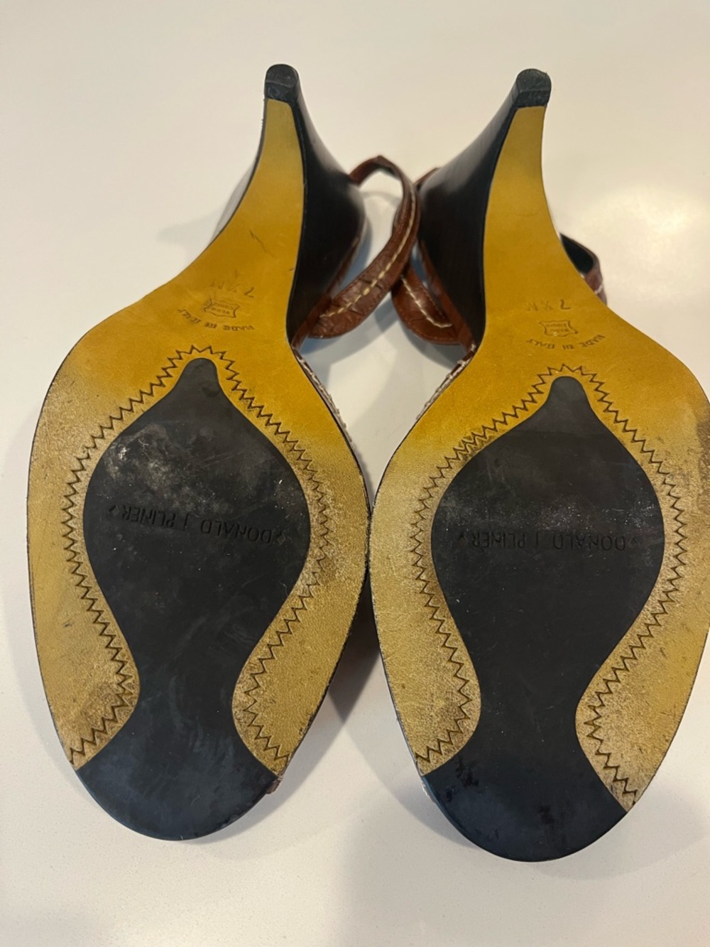 Like New COUTURE Vintage Donald J. Pliner Brown Leather Peep-Toe Slingback Heels - Picture 9 of 15